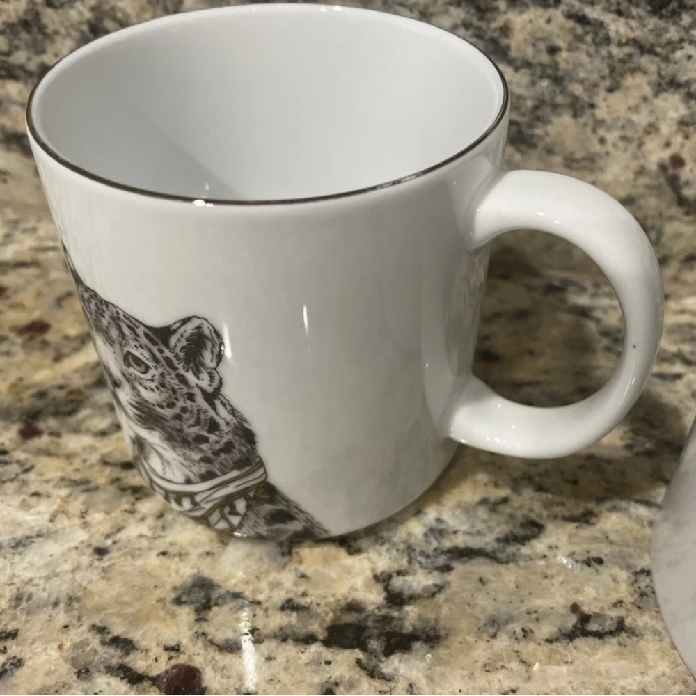 Rachel Kozlowski + West Elm Gilded Dapper Animal Leopard & Ram Mug Set of 2 - Picture 2 of 6